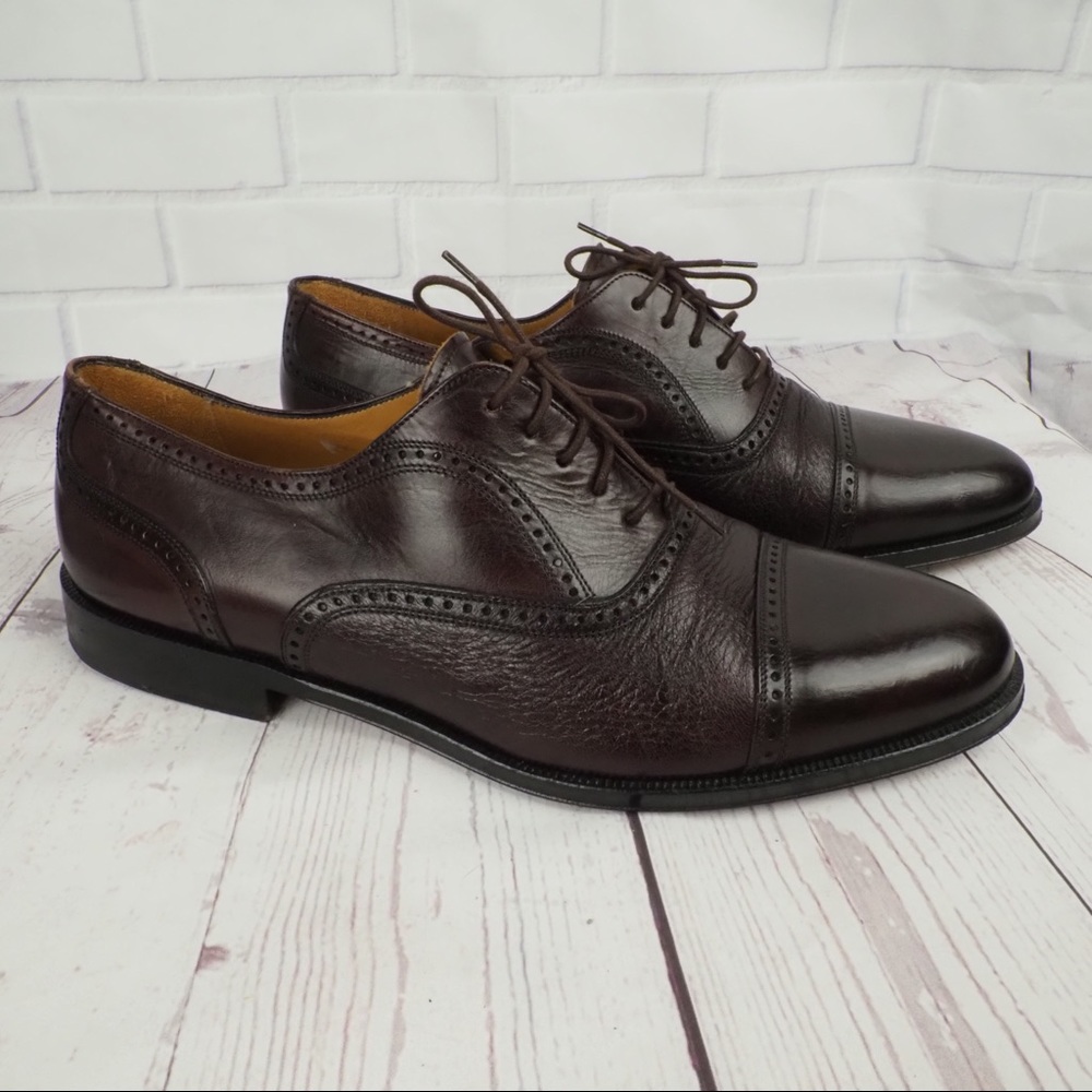 Mezlan Men's Dark Brown Leather Cap-Toe Wingtip Oxfords